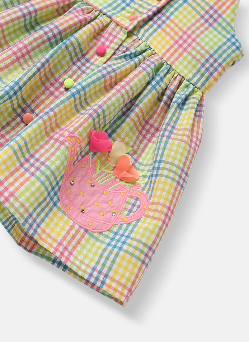 نوتيناتي فستان بناتي قطن % مطرز بالزهور ومرسوم عليه سقي الزهور - Image 5